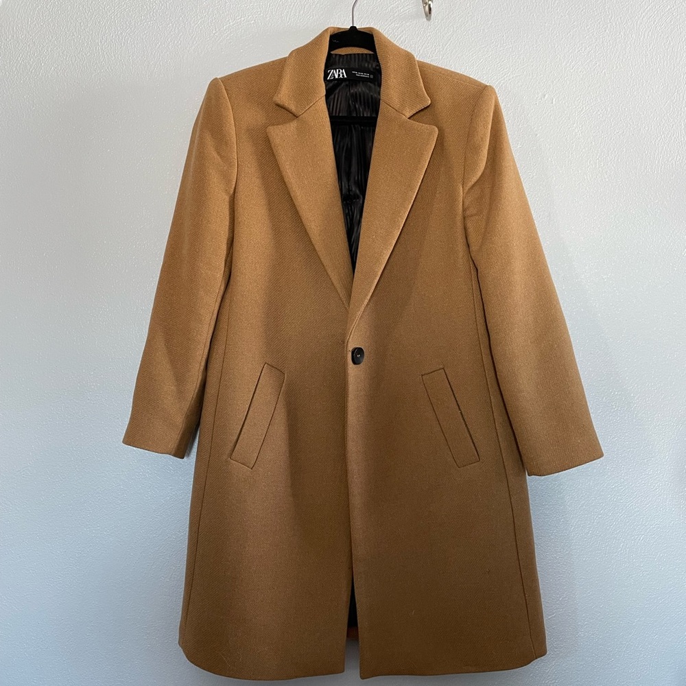 Zara Carmel Peacoat with Lapel Collar